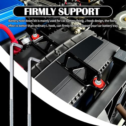 10 Inch Car Battery Hold Down Bolt Kit Stainless Steels,J Bolts Battery Hold Down Kit Includes Hooks,Nuts,Washers,Covers,Universal Cars Batteries Holder Car Accessories