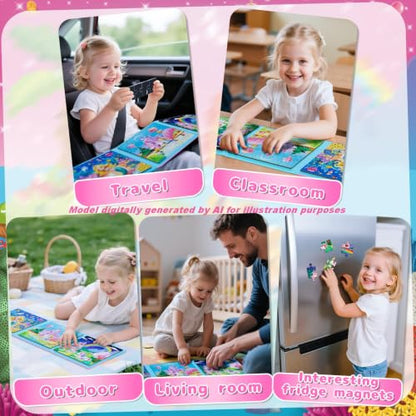 Mermaid Princess Unicorn Magnetic Puzzles for Toddlers 3-5 Girls, 3x20 Travel Puzzles for Toddlers 4-6 Montessori Preschool Learning Activities, Ideal Road Trip Activities Toys for 3 4 5 6 Girls - style: Princess 60Pcs