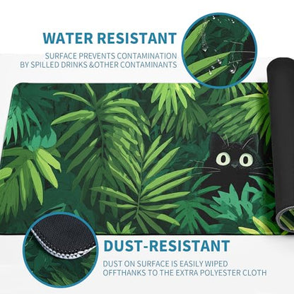 Cute Black Cat Mouse Pad Desk Mat XL Extended Large Gaming Desk Pad Mousepad, Oil Painting Art Floret Computer Laptop Keyboard and Mouse Mat, Desktop Protector Mat for Office and Home 31.5x11.8 in - color: Black Cat