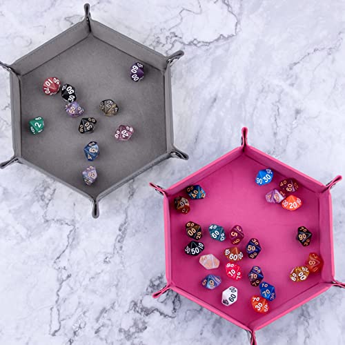 SIQUK 2 Pieces Dice Tray PU Leather Dice Folding Hexagon Tray Dice Holder for Dice Games Like RPG, DND and Other Table Games (Pink, Gray) - color: Pink and Gray