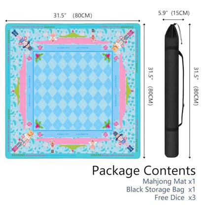 Blue Mahjong Mat for Table, 31.5*31.5in Anti Slip American Mahjong Table Cloth, Noise Reduction, Neoprene Mah jongg Mat with Carrying Bag & 3 Dices, Mahjong Accessories Gift for Board Tile Games Mats - color: Blue03