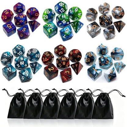 DND Dice Set, 6Pack 7 Die Polyhedral D&D Dice Sets with D20 D12 D10 D% D8 D6 D4 Compatible with Dungeons and Dragons Role Playing Games RPG MTG Table Games (42 Pieces) - color: 6 Colors With Red Black