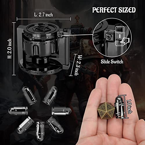CZYY Metal Polyhedral Bullet Dice Set with Spinning Revolver Cylinder Case | Complete 7-Dice Set, Solid Metal, RPG Fidget Tool, Accessories for DND, Sci-Fi, Western & Tabletop Game Themes, Black - color: Black