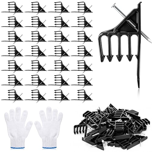 Junkin 200 Pcs Cable Stackers with Nails Cable Staples Clips Bulk with 2XL Cotton Work Gloves for Wire Organization Insulated Cord Staples Multi Wire Clips for Home Office Electrical Work(Black) - color: Black