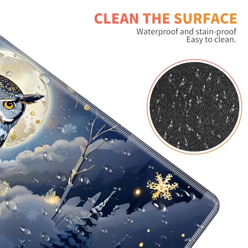 Large Gaming Mouse Pad Set with Wrist Support – 31.5" x 11.8" 4-in-1 XXL Mousepad with Keyboard Wrist Rest, Mouse Wrist Rest & Coaster – Ergonomic Desk Mat for Office, Home – Owl Moon - color: Owl Moon