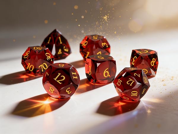 Crystal Amethyst Polyhedral Dice Set for DND (7-Piece) - Hand-Polished Gemstone Gaming Dice for Dungeons and Dragons & Tabletop RPGs, with Gift Case - color: Sj-007