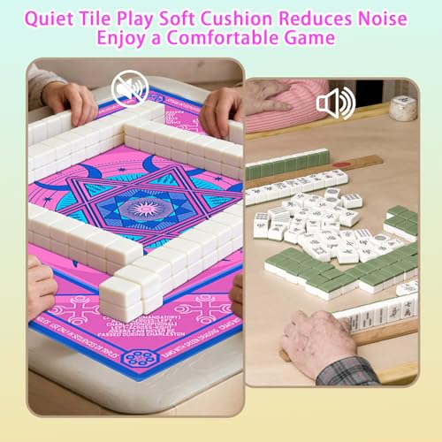 Mahjong Mat for Table(33" x 33"), Mahjong Table Cover with Rules, Non-Slip & Noise Reduction Gaming Mat, Portable Tablecloth for Mahjong, Board, Poker, Card, Domino & Tile Games
