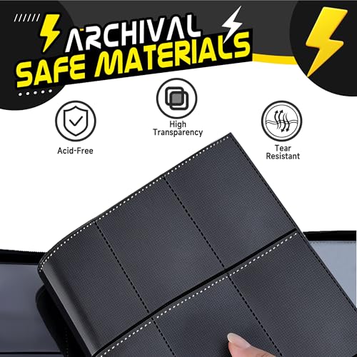Trading Card Binder 9 Pocket,900 Pocket Card Collection Binder with 50 Removable Sleeves,PU Waterproof Top Card Book,3-Ring Zipper Collectible Trading Card Album for MTG/TCG/Card Holder Gift（Black） - color: Black, size: Large