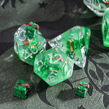 UDIXI 7PCS DND Dice Set Resin Polyhedral D&D Dice for RPG Tabletop Games | Gelatinous Cube Inclusions, Velvet Storage Bag, DM Gift, for Dungeons and Dragons Role Playing Games Board Games - color: Gelatinous Cube