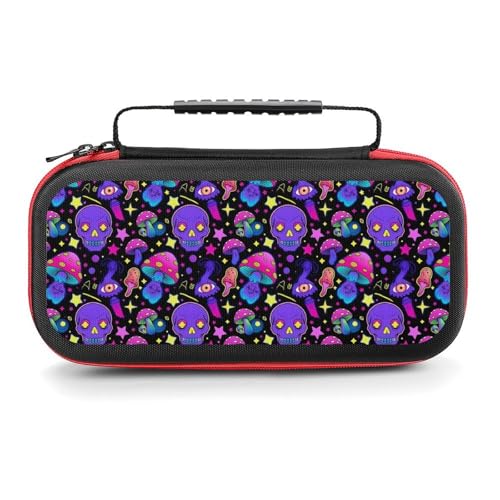 AoHanan Mushrooms And Skulls Switch Carrying Case - Compatible Game Case with 20 Cartridge Slots - Hard Shell Travel Protection for Switch Console & Accessories - color: Mushrooms And Skulls