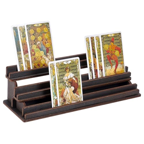 UNICRAFTALE 3-Tier Board Games Card Holder Dark Brown Games Cards Playing Holder Cards Display Riser Stands Composite Board Game Card Holders for All Boards Game 11.4x3.9x2.8 Inch