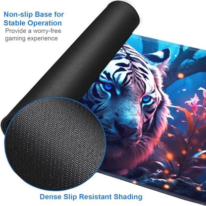JVGFYNKL MTG Playmat + Drawstring Travel Pouch + 6 Dice Counter, for Tabletop Trading Card Game Playmats or Large Mouse Pad, Anti-Slip Rubber 24 x 14 in, Tiger Among Flowers TCG Playmat - color: JV-Playmat-1-F-161