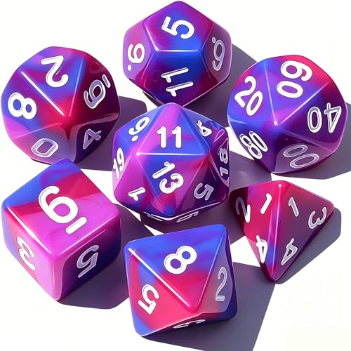 CiaraQ 7pcs Polyhedral Dice Set for Dungeon and Dragons MTG Table Games | Acrylic Role Playing Dice for D&D with Black Velvet Bag – Pink, Purple & Blue Gradient – Standard Size – Ages 14+ - color: Pink-purple-blue Gradient