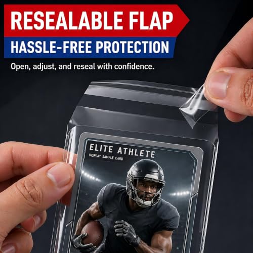 Top Loader Sleeves 100 Pack, Resealable Team Bags for 3" x 4" Cards | sleeves for 35-100PT top loaders, team bags for trading cards, trading card protector bags, PVC-free polypropylene sleeves