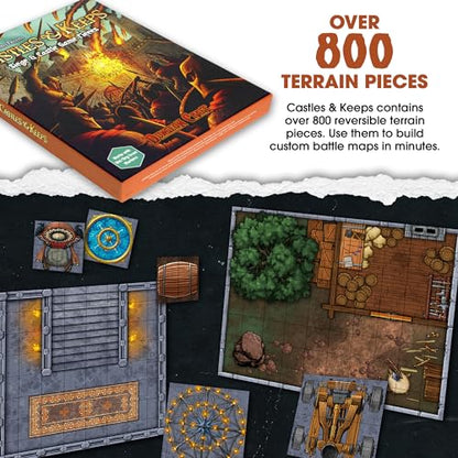 Dungeon Craft Castles & Keeps Terrain Set for DND & RPG Game - Adventure Games with 1000+ Double-Sided Dry/Wet Erase Tiles - Modular Castle Map Pieces for Tabletop Games & Battle Maps - style: Castles & Keeps