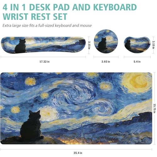 Mouse Pad Set Large Desk,Keyboard Mouse Pad Anime Mousepad with Non-Slip Base and Stitched Edge Mouse Mat Desk Pad 35.4 x 15.7 Mouse Pads for Desk Home Office (Sky Cat) - color: Sky Cat