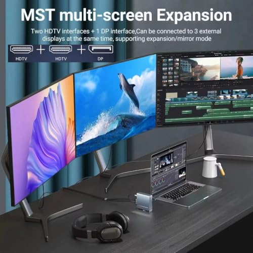 Docking Station for Asus TUF Gaming A17 A18 A15 A14 F15 F17 Dash 15 F15 Gaming Laptop,15-in-1 USB C with 360 ° Rotating Base, 2 * 4K HDMI and 1*DP, 10Gbps USB Port Transfer, RJ45, Audio, SD/TF