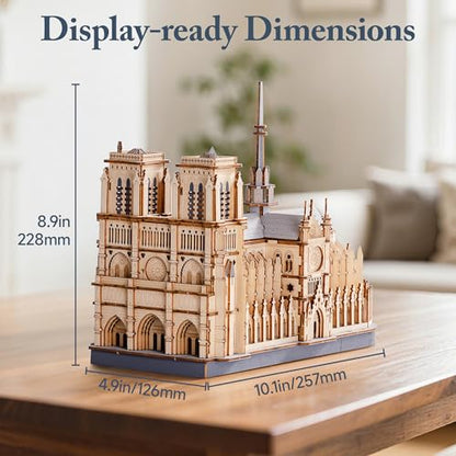 ROBOTIME 3D Wooden Puzzles for Adults, Scale 1: 460 Notre Dame de Paris Building Set, Architecture Wooden Model Kit Creative Gift