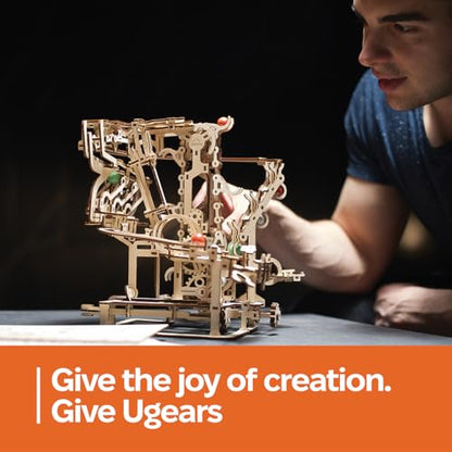UGEARS Marble Run Chain Hoist 3D Wooden Puzzles for Adults - Wooden Model Kits for Adult Models for Adults to Build Mechanical Engineering Kit Brain Teaser, Hobby Set - color: Marble Run Chain Hoist