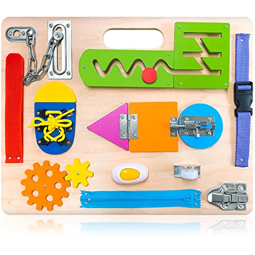 Montessori Busy Board for Toddlers, Wooden Sensory Toys, Preschool Learning Activities for Fine Motor Skills Travel Toy, Basic Life Skills Educational Gifts for 1 2 3 Years Old Kids Boys Girls | Preschool Learning Activities, Basic Life Skills, Fine Motor