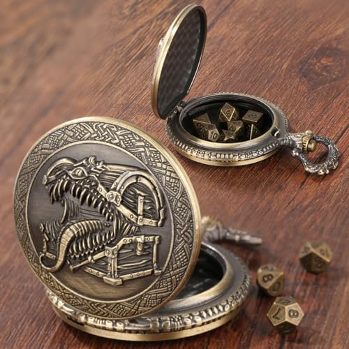 Bronze DND Mimic Monster Dice Set, DND DM Accessories, Metal Mini Dice Gift | Steampunk Mini DND Dice Set, DND Starter Set, Leather Dragon Dice Bag, TRPG Accessories, Fantasy Gifts for D&D Fans Player - color: Mimic Monster Dice Set