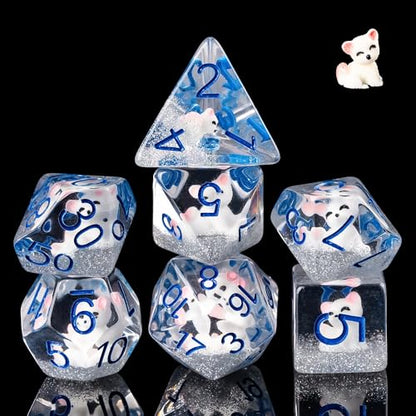 Cusdie 7-Die Dice DND, Polyhedral Dice Set Filled with Animal, for Role Playing Game D&D Dice (White Fox) - color: White Fox
