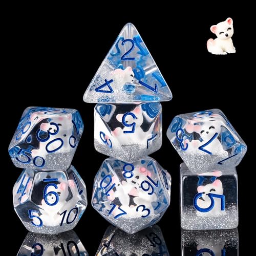 Cusdie 7-Die Dice DND, Polyhedral Dice Set Filled with Animal, for Role Playing Game D&D Dice (White Fox) - color: White Fox
