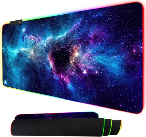 ToLuLu RGB Mouse Pad Gaming, XXL Large LED Mouse Pad with 14 Lights Modes | 35.4 x 15.7 inches Desk Mat for Keyboard and Mouse, Extended Desk Pad Mat PC Gaming Mousepad Accessories（Blue Purple Galaxy)