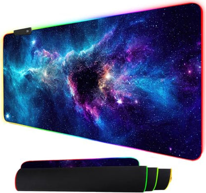 ToLuLu RGB Mouse Pad Gaming, XXL Large LED Mouse Pad with 14 Lights Modes | 35.4 x 15.7 inches Desk Mat for Keyboard and Mouse, Extended Desk Pad Mat PC Gaming Mousepad Accessories（Blue Purple Galaxy)