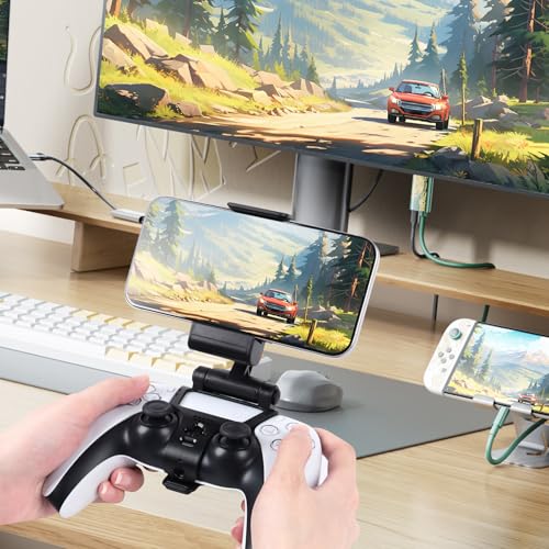 EasEasy Compatible for PS5 Controller Phone Mount Clip, Adjustable Mobile Gaming Holder Clamp for Playstation 5 Remote Controller Cell Phone Stand-Black - color: Black
