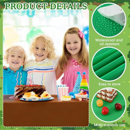 4 Pack Green and Brown Party Tablecloth Bulks 54 x 108 Inches Disposable Plastic Pixel Gaming Tablecloth Green Brown Table Cover for Picnic Video Game Birthday Party Supplies - color: Green Brown, style: Video Game