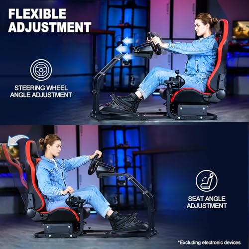 Marada Real Racing Simulator Cockpit with Red Seat fit for PXN, for Thrustmaster T300RS, for Logitech G923 G920, for Fanatec Advanced Compact Driving Sim Stand, Wheel & Pedal & Shifter Not Included