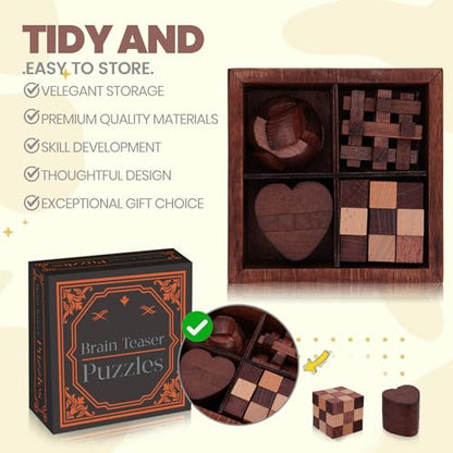 Wooden Brain Teaser Puzzles for Adults Teens - Brain Teaser Puzzles with Wooden Box 3D Puzzle Game Toys for Adults Teens - Unlock Interlocking Wooden Puzzle Adults Teens IQ Education Smart Toys - color: Style B