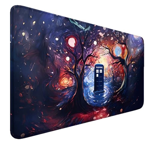 MTG MATS, 24" x 14" TCG DND Playmats Stitched Edges for Trading Card Smooth Rubber Surface Anti-Slip Mouse Pad with Storage Bag Thickened 3mm for Magic Playmat Gaming Mat - color: Telephone Booth, size: Playmat Without Zones