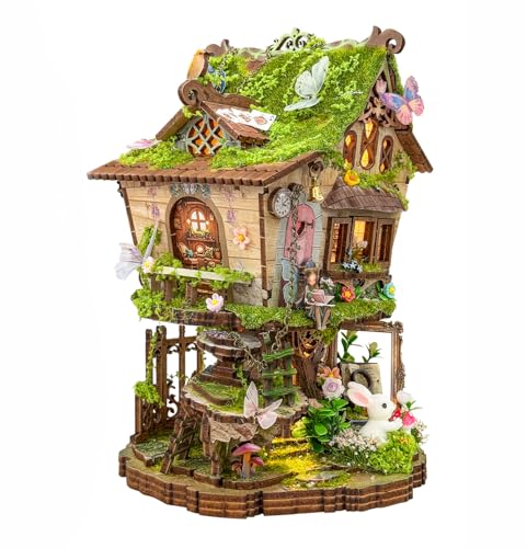 RHZN Miniature House Kit 3D Wooden Puzzles for Adults Book Nook Tree House - style: Tree House