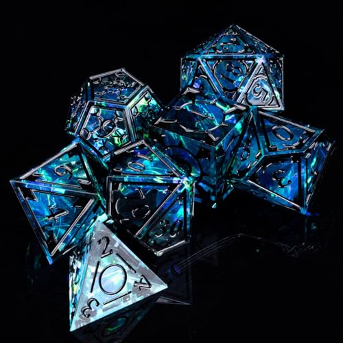 DND Resin dice Color Sharp Edge dice Set Dungeon Polyhedron D and D dice Set Suitable for D&D Role-Playing Tabletop Games D20 D12 D10 D8 D6 D4 (Blue) - color: Blue