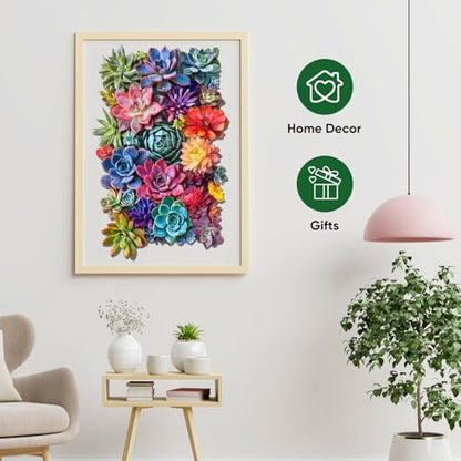 Delobil Rectangular Succulent Wooden Puzzles, 200 Pieces Jigsaw Puzzles 12.6'' x8'', Unique Design Wooden Puzzles for Adults and Kids, Family Game Gift - color: Rectangular Succulent, size: 200Pcs