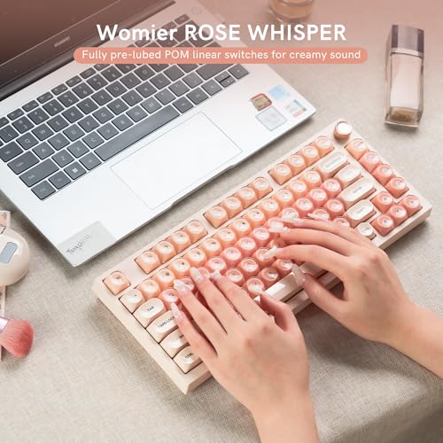COSTOM WK75 75% Wireless Gaming Mechanical Jelly Keyboard, BT5.0/2.4GHz/USB-C, Hot Swappable Pre-lubed Custom Linear Switches, Gasket Structure, RGB Backlit Cute Keyboard for PC/Laptop/Xbox(Pink) - color: Pink