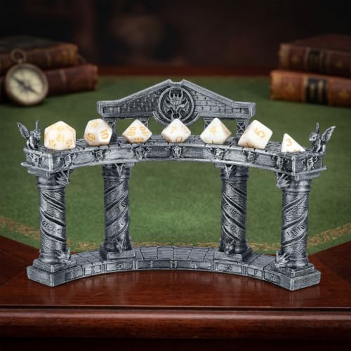 Dragon Dice Display for 7-Piece Polyhedral Set, DND Dice Collection Stand | Hand-Painted Antique Silver; Curved Dice Storage Organizer with Upper Slots and Lower Display Space - AF1198A - color: Dice Display Stand a