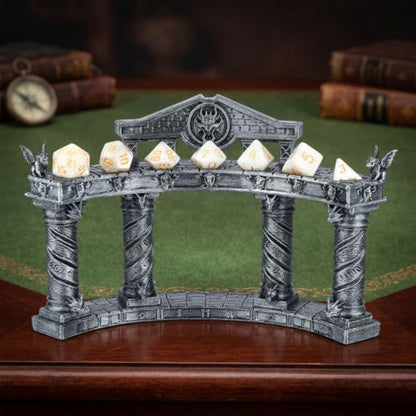 Dragon Dice Display for 7-Piece Polyhedral Set, DND Dice Collection Stand | Hand-Painted Antique Silver; Curved Dice Storage Organizer with Upper Slots and Lower Display Space - AF1198A - color: Dice Display Stand a