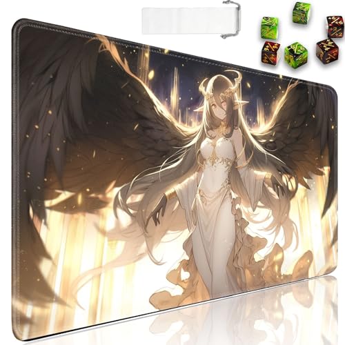 JVGFYNKL MTG Playmat + Drawstring Travel Pouch + 6 Dice Counter, for Tabletop Trading Card Game Playmats or Large Mouse Pad, Anti-Slip Rubber 24 x 14 in, Anime Female Angel TCG Playmat - color: JV-Playmat-1-F-162
