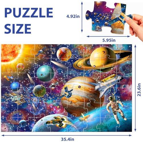 Jumbo Floor Puzzles for Kids Ages 4-6, 48 Pieces Solar System Puzzles | Extra-Thick Large Piece Floor Puzzles for Kids Ages 3-5, Preschool Educational Learning Planet Toys, Gift for Boys & Girls