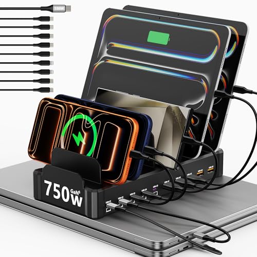 750W Charging Station for Multiple Devices, Zobirez 10-Port Fast Charger, 5 USB-C 120W Each and 5 USB-A 30W Each, Desktop Charging Hub for Laptop Phone Tablet, Black - color: Black