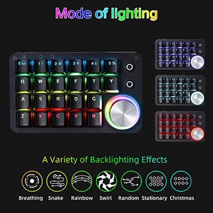 Koolertron 24 Keys Programmable Keyboard，One Handed Macro Mechanical Keyboard, RGB LED Backlight Red Switch USB Portable Keyboard with Fully Knobs, 24 Keys Macro Pad for Gaming - style: 24 Keys/Red switches/RGB Backlight