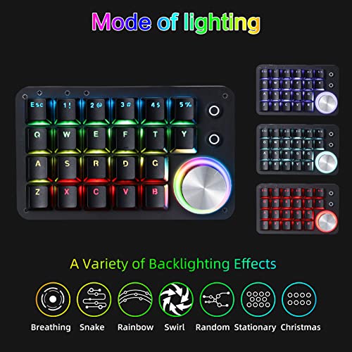 Koolertron 24 Keys Programmable Keyboard，One Handed Macro Mechanical Keyboard, RGB LED Backlight Red Switch USB Portable Keyboard with Fully Knobs, 24 Keys Macro Pad for Gaming - style: 24 Keys/Red switches/RGB Backlight