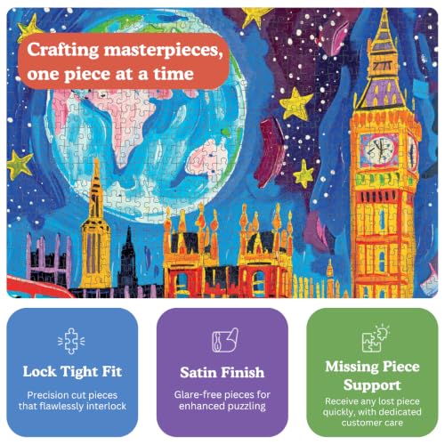 Cross & Glory | Jigsaw Puzzles for Adults | Starry Night in London | Vibrant Art of Big Ben & Red Double Decker | Landscape Puzzles for Adults | 2mm Thick Pieces | Satin Finish | Ages 14+ - color: Starry Night in London