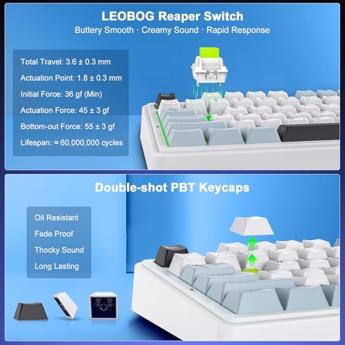Aula F75 Wireless Mechanical Keyboard, 75% Hot Swappable Custom Gaming Keyboard with Knob,BT5.0/2.4GHz/USB-C,RGB Backlit,Pre-lubed Reaper Switches, Mechanical Gaming Keyboards (Glacier Blue) - color: Glacier Blue