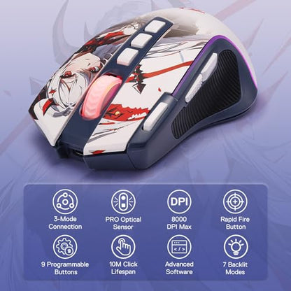 Redragon Anime Gaming Keyboard and Mouse Combo, K719 PRO 95-Key Wireless Gasket Mechanical Keyboard w/1.14'' TFT Screen & Knob + M612AK PRO 8000 DPI Mouse w/9 Programmable Buttons, 3-Mode Bundle - color: Epic Twin