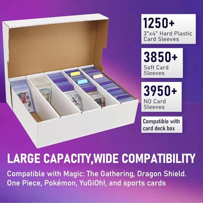 Trading Card Storage Box 5 Row,3950-count Cardboard Storage Box with 16 Pcs Dividers+24 Pcs Index Labels for Mtg, Tcg, Sports Cards (2 Pack-Large) - size: 2 Pack-Large