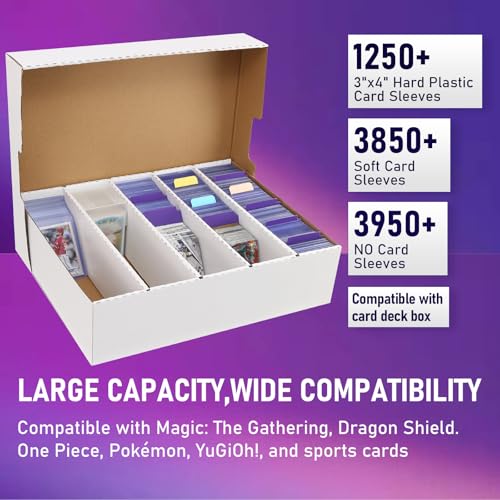 Trading Card Storage Box 5 Row,3950-count Cardboard Storage Box with 16 Pcs Dividers+24 Pcs Index Labels for Mtg, Tcg, Sports Cards (2 Pack-Large) - size: 2 Pack-Large